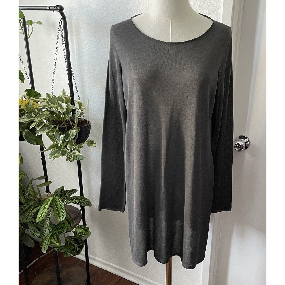 Eileen Fisher Tencel Semi Sheer Tunic Top Small Greyside Slits Lagenlook Coastal - Picture 2 of 11